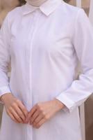 Tesettür giyim BEYAZ GİZLİ DÜĞMELİ GÖMLEK TUNİK T 1116