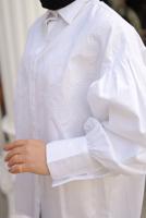 Tesettür giyim BEYAZ BALON KOL GÖMLEK TUNİK T 1302