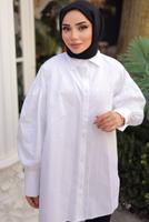 Tesettür giyim BEYAZ BALON KOL GÖMLEK TUNİK T 1302