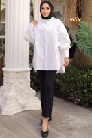 Tesettür giyim BEYAZ BALON KOL GÖMLEK TUNİK T 1302