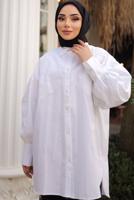 Tesettür giyim BEYAZ BALON KOL GÖMLEK TUNİK T 1302