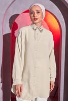 Vêtements hijab BEIGE TUNIQUE CHEMISE À DÉTAILS GEMMES T 1314