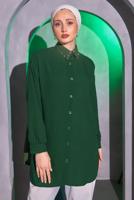 Tesettür giyim YEŞİL TAŞ DETAYLI GÖMLEK TUNİK T 1314