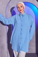 Tesettür giyim MAVİ TAŞ DETAYLI GÖMLEK TUNİK T 1314