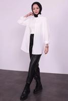 Tesettür giyim KREM PAMUKLU GÖMLEK TUNİK T 1405