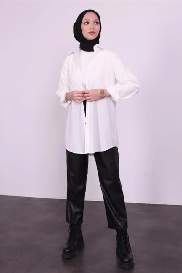 Tesettür giyim  PAMUKLU GÖMLEK TUNİK T 1405 - TRENDTESETTÜR