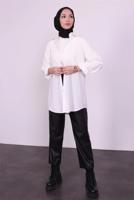 Tesettür giyim KREM PAMUKLU GÖMLEK TUNİK T 1405