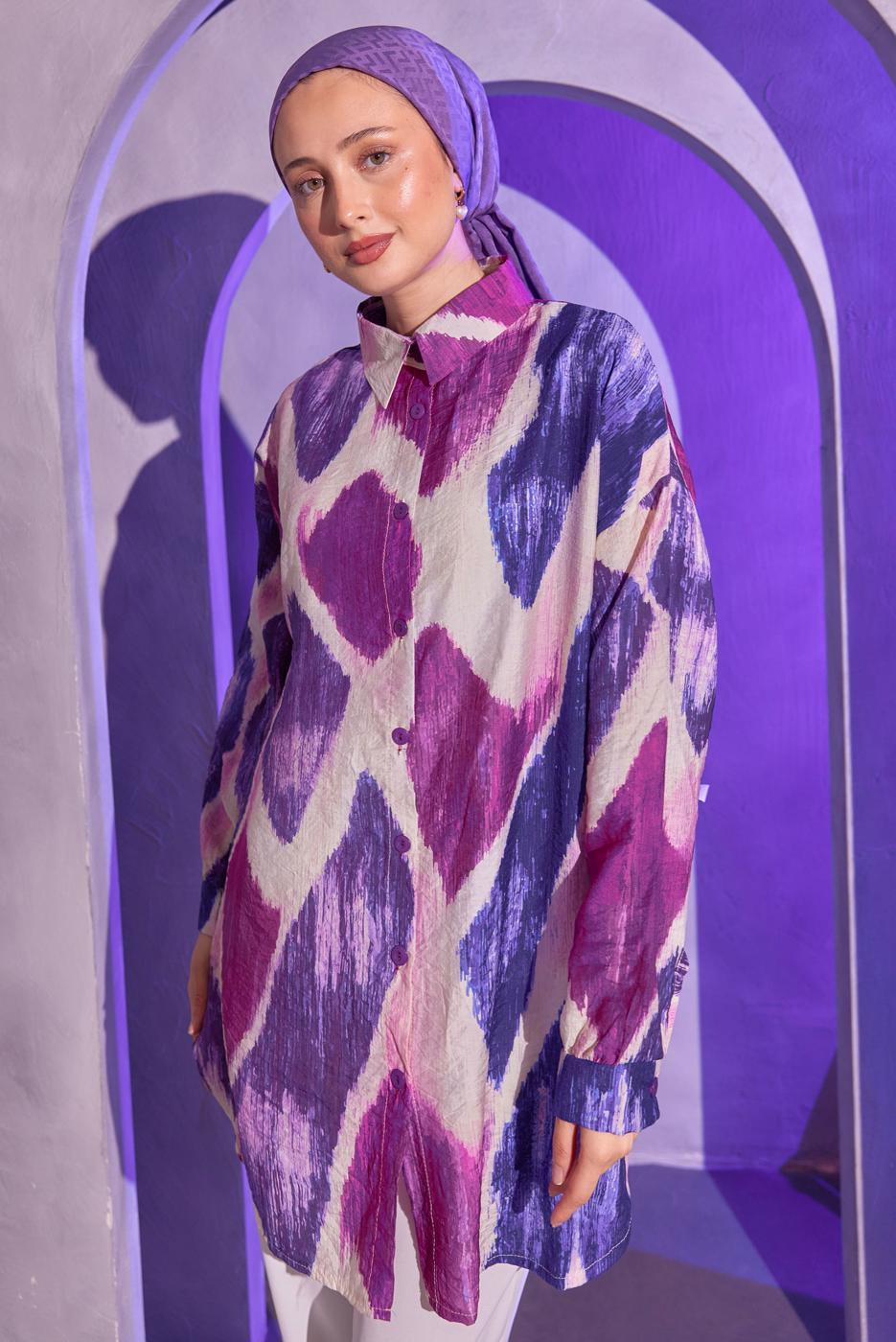 Tesettür giyim FUŞYA DESENLİ GÖMLEK TUNİK T 1814