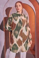 Tesettür giyim HAKİ DESENLİ GÖMLEK TUNİK T 1814