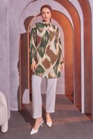 Tesettür giyim HAKİ DESENLİ GÖMLEK TUNİK T 1814