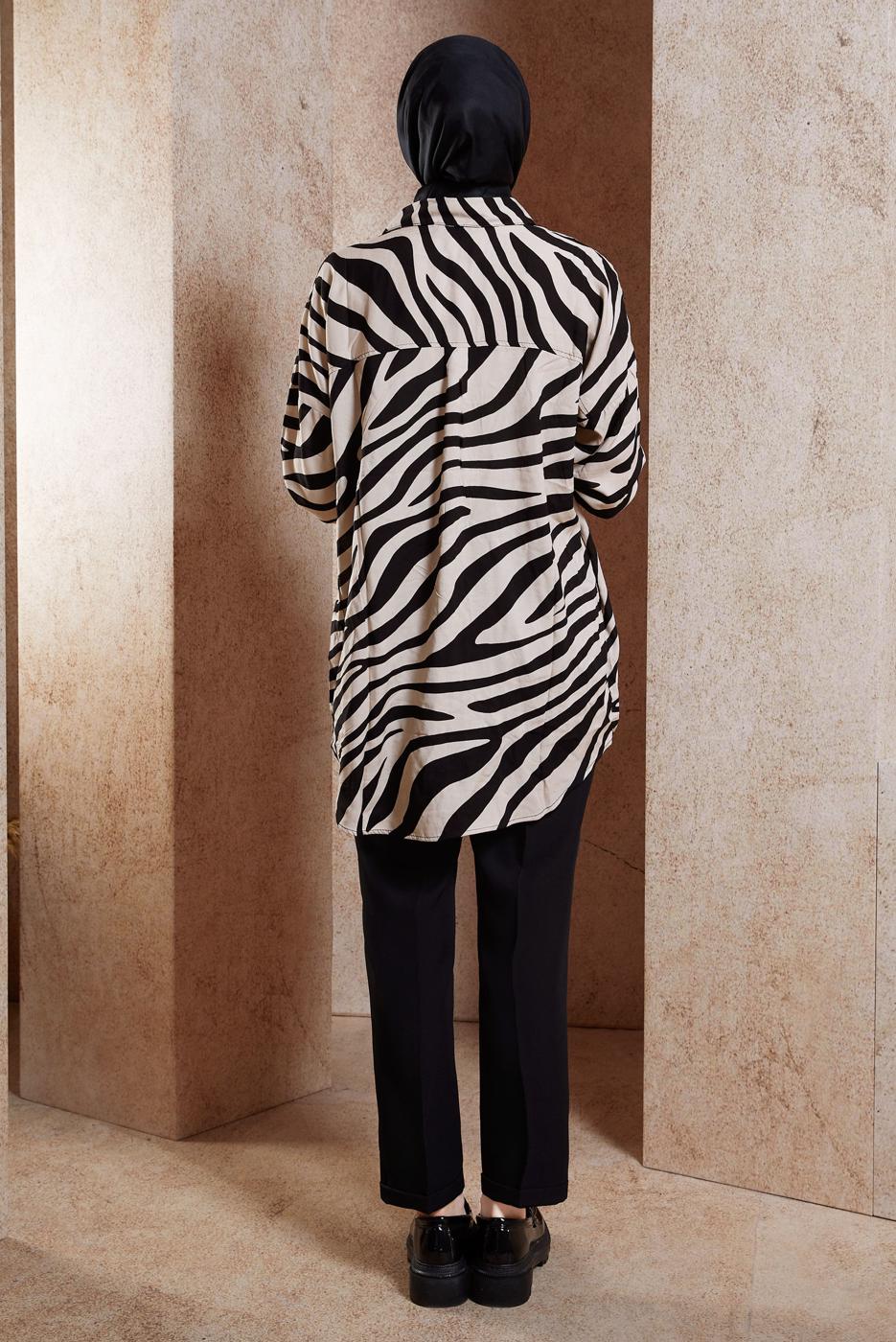 Tesettür giyim SİYAH ZEBRA DESENLİ GÖMLEK TUNİK T 2017