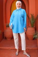 Tesettür giyim MAVİ GÖMLEK TUNİK T 2093