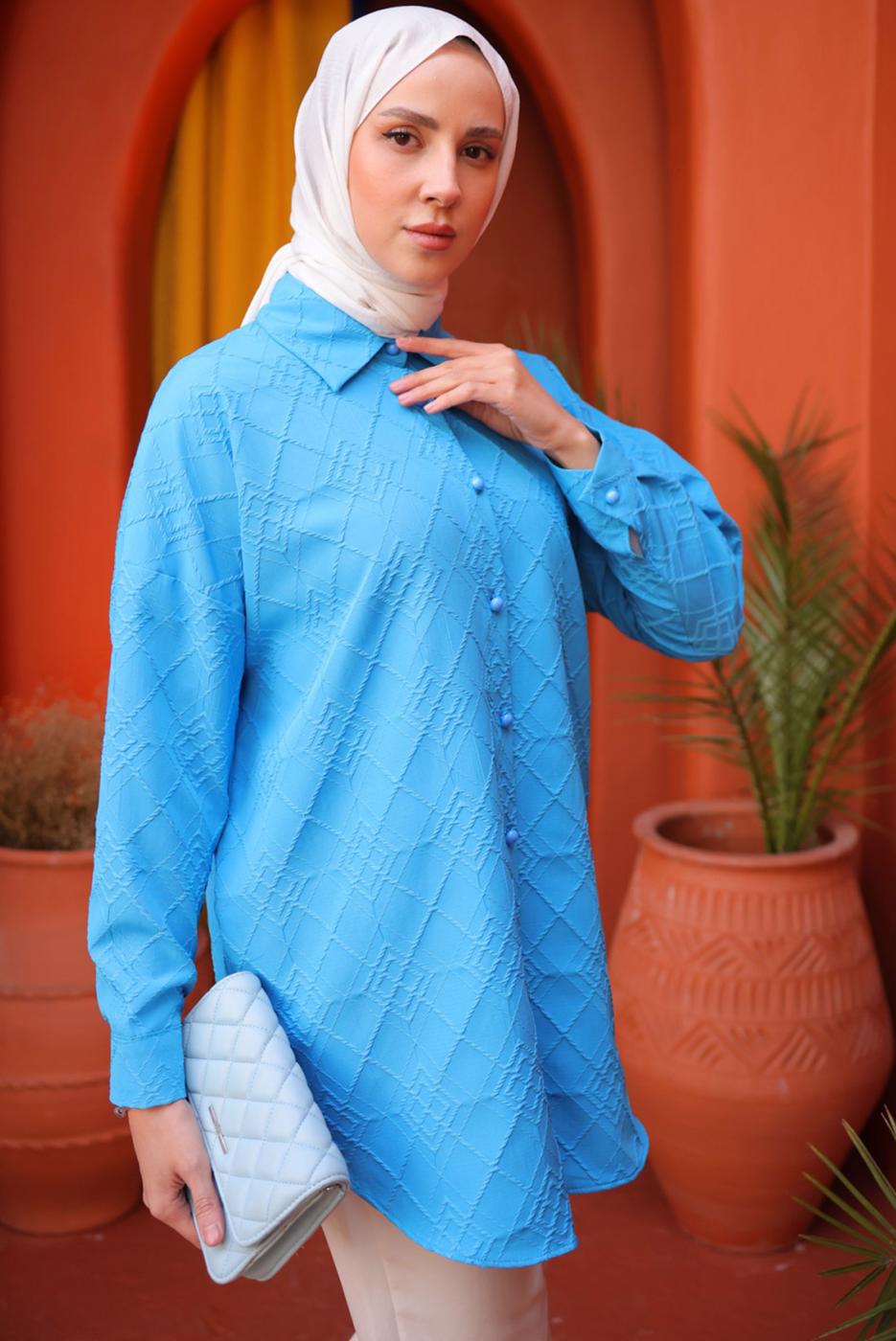 Tesettür giyim MAVİ GÖMLEK TUNİK T 2093