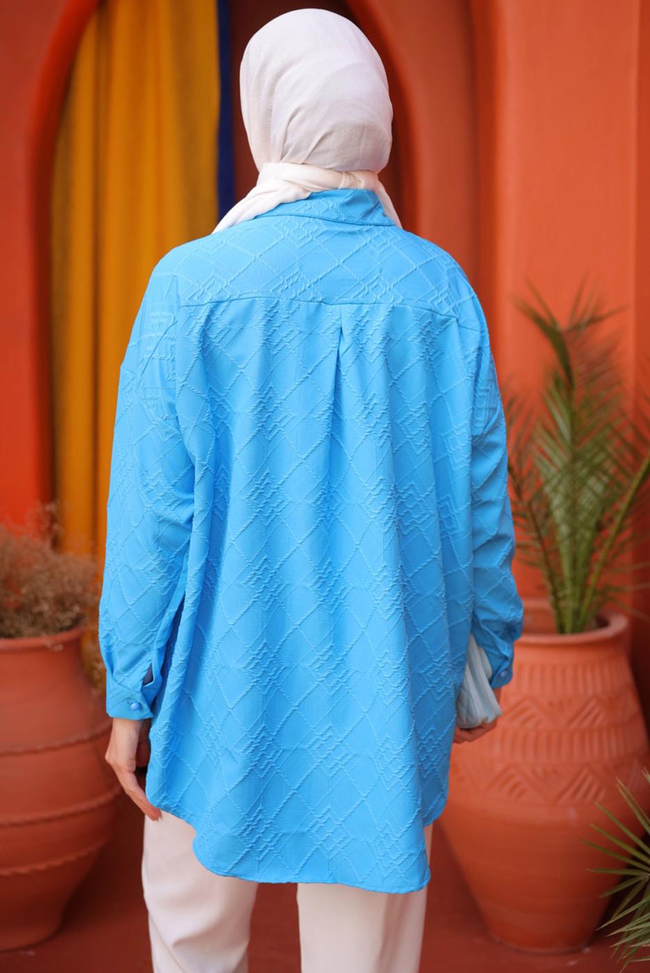 Tesettür giyim MAVİ GÖMLEK TUNİK T 2093