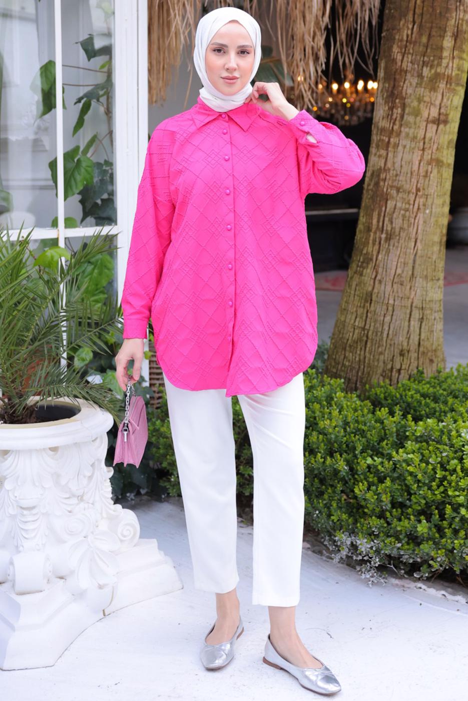 Tesettür giyim FUŞYA GÖMLEK TUNİK T 2093