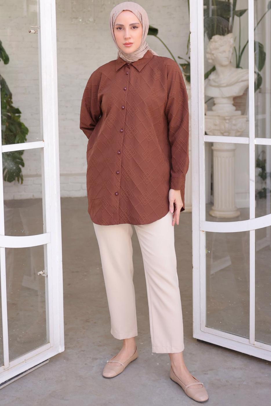 Tesettür giyim KAHVE GÖMLEK TUNİK T 2093