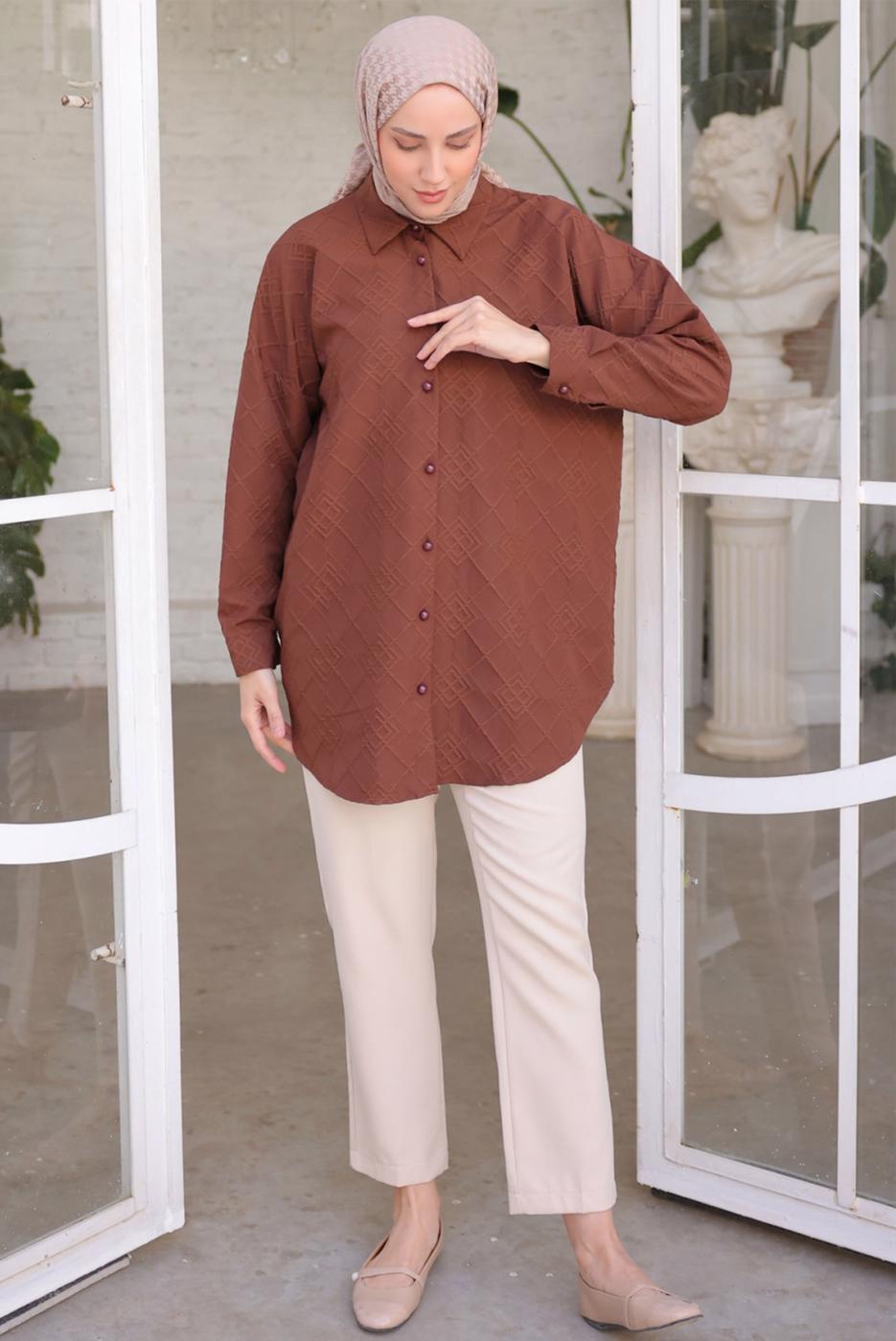 Tesettür giyim KAHVE GÖMLEK TUNİK T 2093
