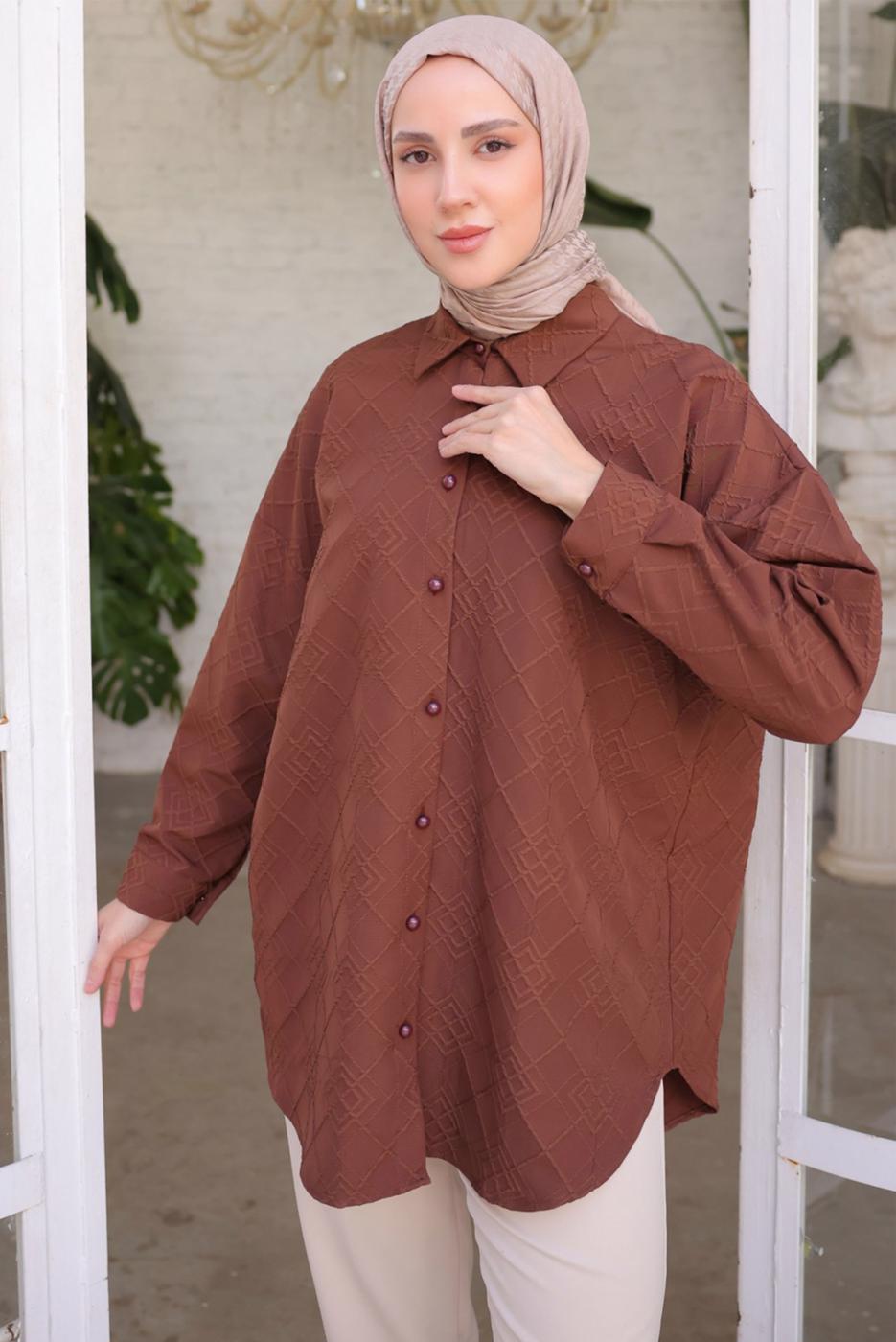 Tesettür giyim KAHVE GÖMLEK TUNİK T 2093