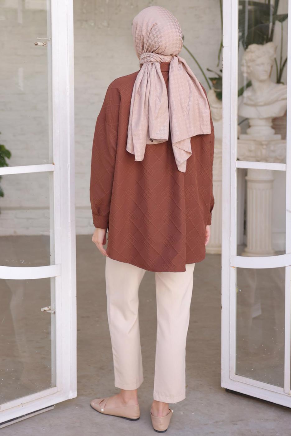 Tesettür giyim KAHVE GÖMLEK TUNİK T 2093