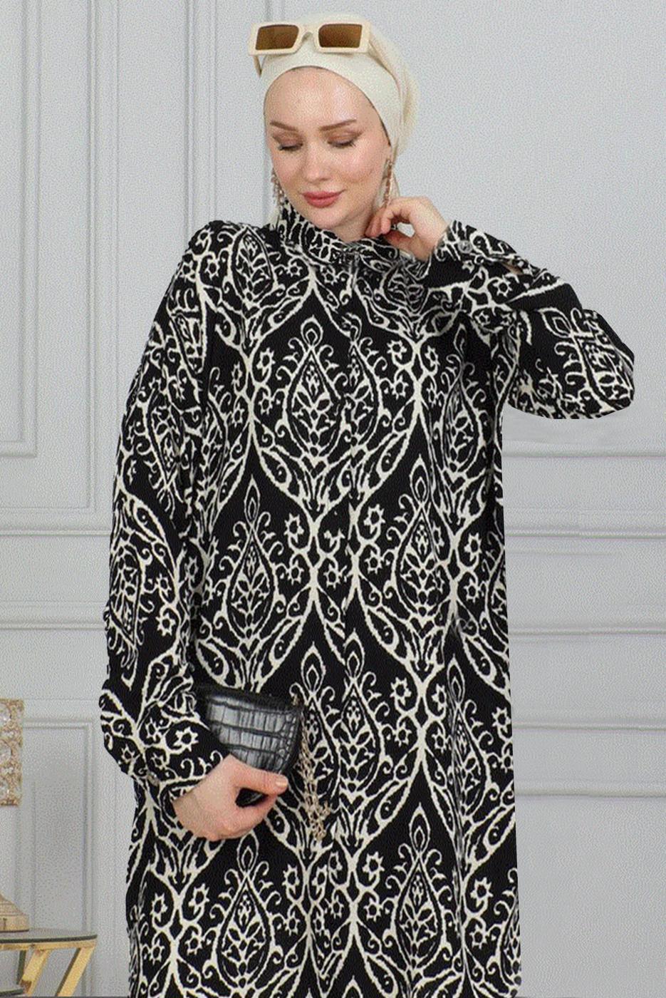 Tesettür giyim SİYAH DESENLİ PAMUKLU GÖMLEK TUNİK T 2108
