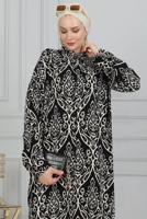 Tesettür giyim SİYAH DESENLİ PAMUKLU GÖMLEK TUNİK T 2108