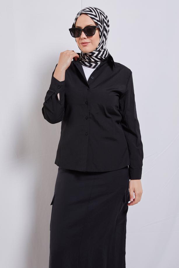 Hijab clothing BLACK STRAIGHT CUT SHIRT T 2121 - TRENDTESETTÜR