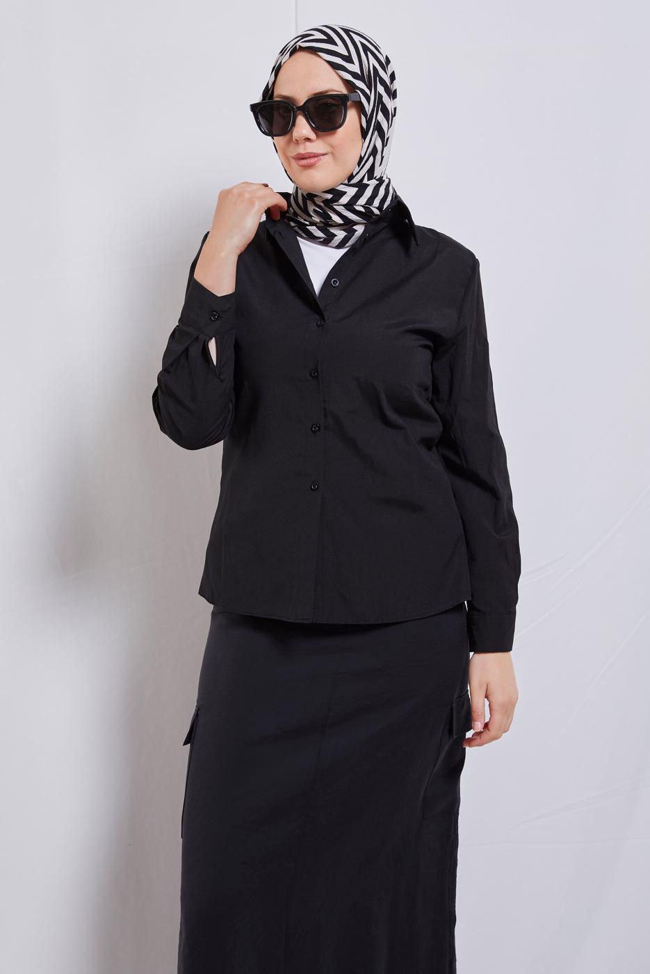 Hijab clothing BLACK STRAIGHT CUT SHIRT T 2121
