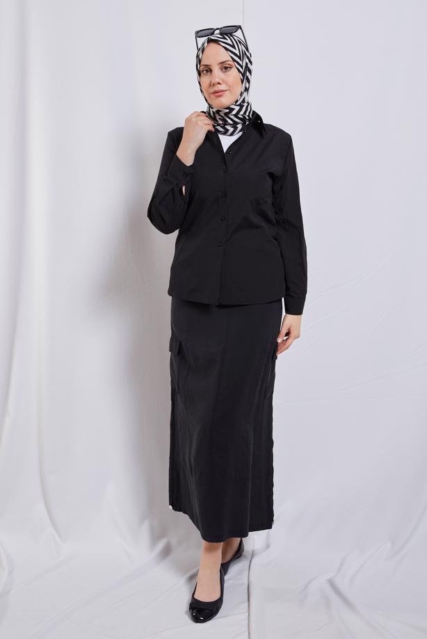 Hijab clothing BLACK STRAIGHT CUT SHIRT T 2121 - TRENDTESETTÜR
