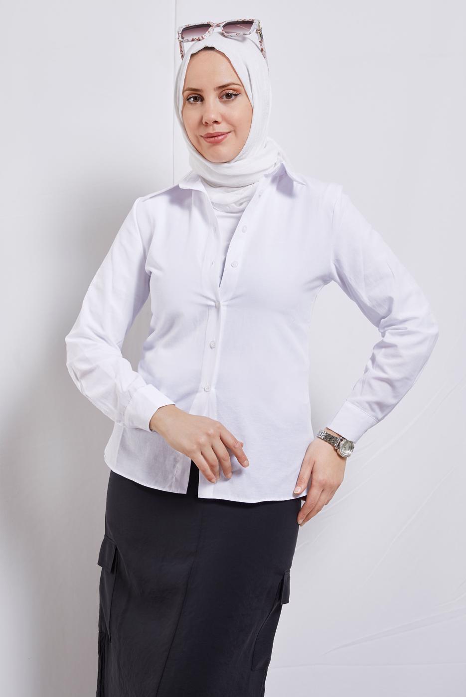 Tesettür giyim BEYAZ DÜZ KESİM GÖMLEK T 2121