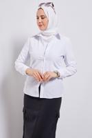 Tesettür giyim BEYAZ DÜZ KESİM GÖMLEK T 2121