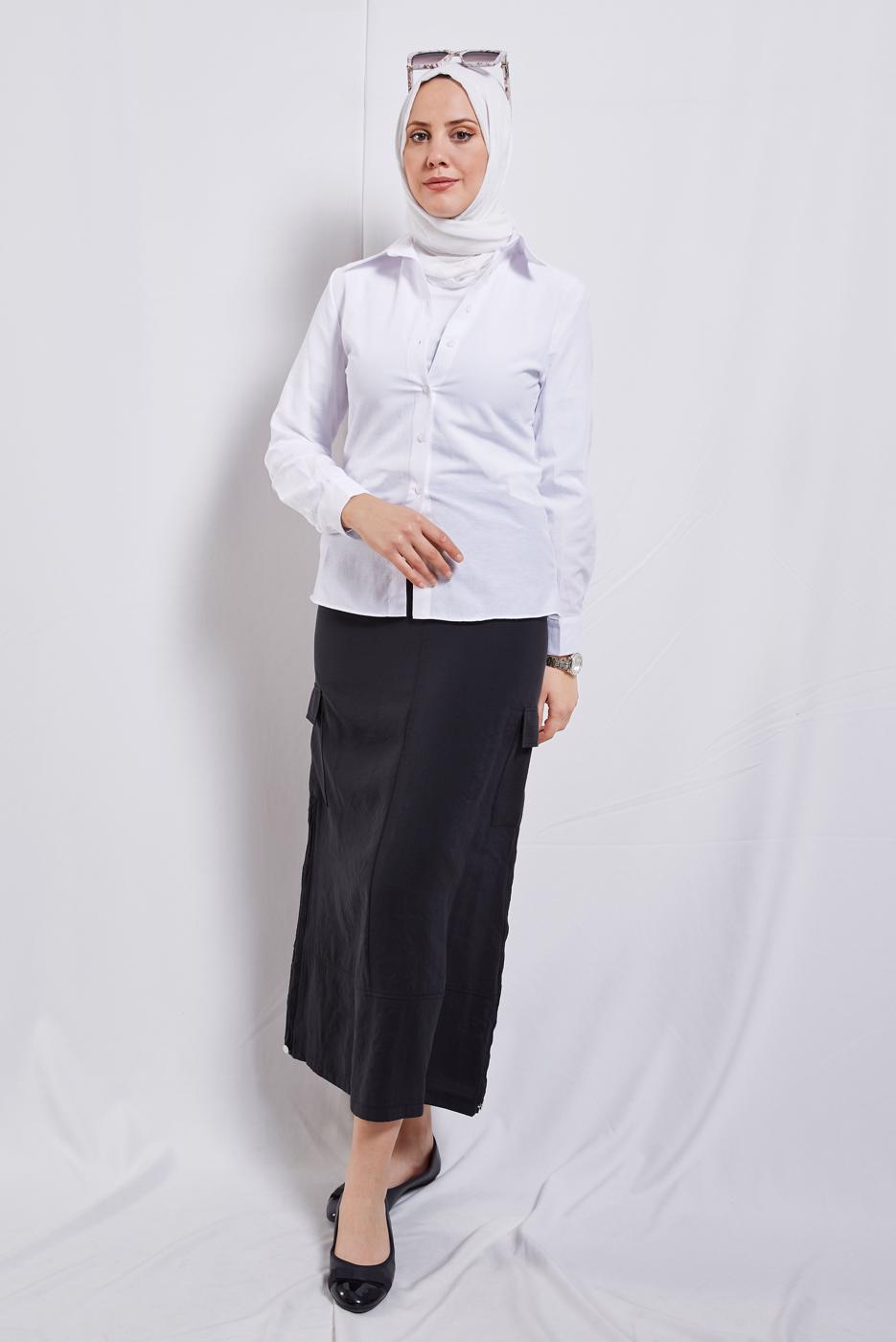 Tesettür giyim BEYAZ DÜZ KESİM GÖMLEK T 2121