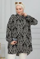 Tesettür giyim SİYAH DESENLİ PAMUKLU TESETTÜR TUNİK T 2208