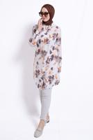 Vêtements hijab BEIGE TUNIQUE EN COTON À MOTIFS T 2496