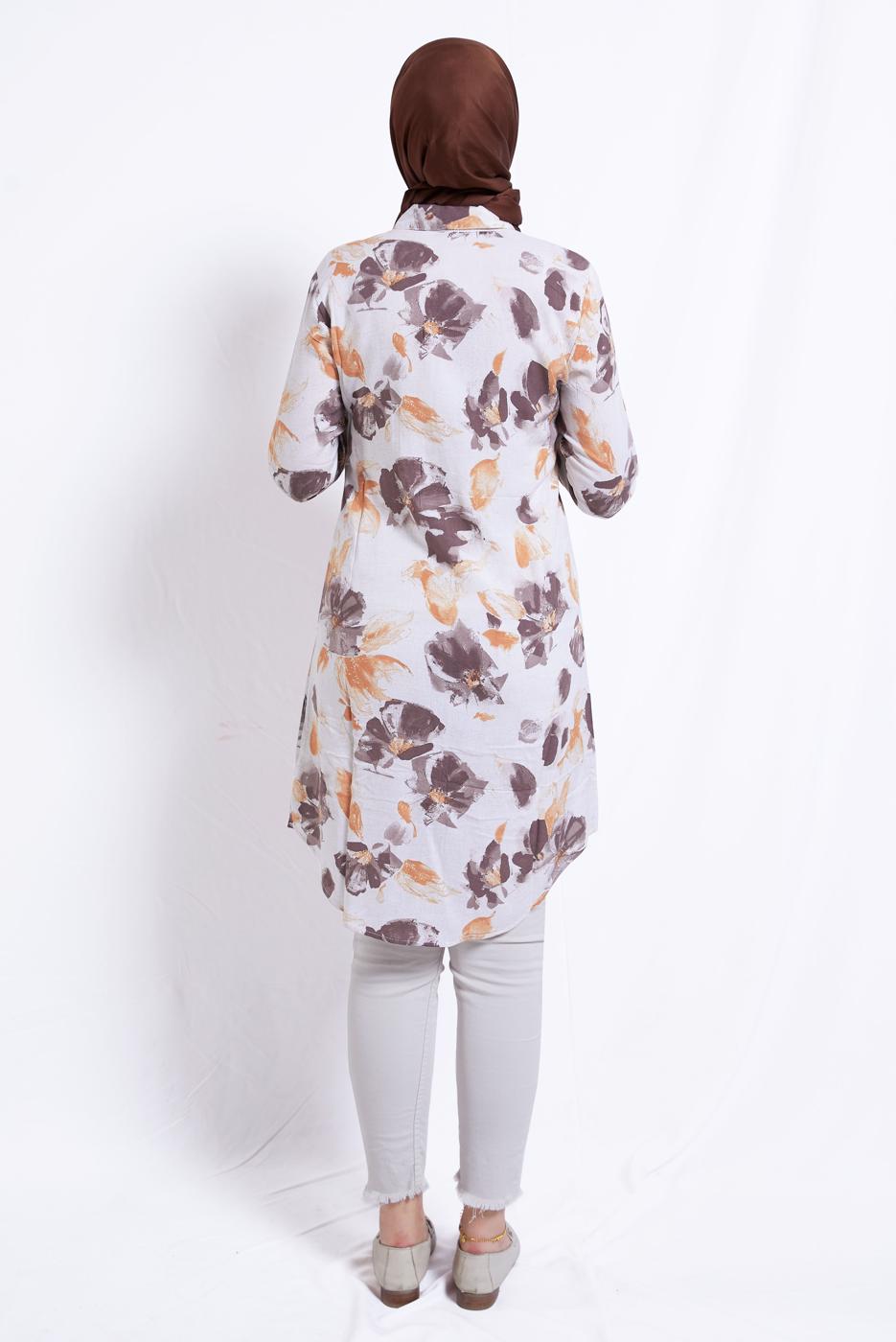 Vêtements hijab BEIGE TUNIQUE EN COTON À MOTIFS T 2496