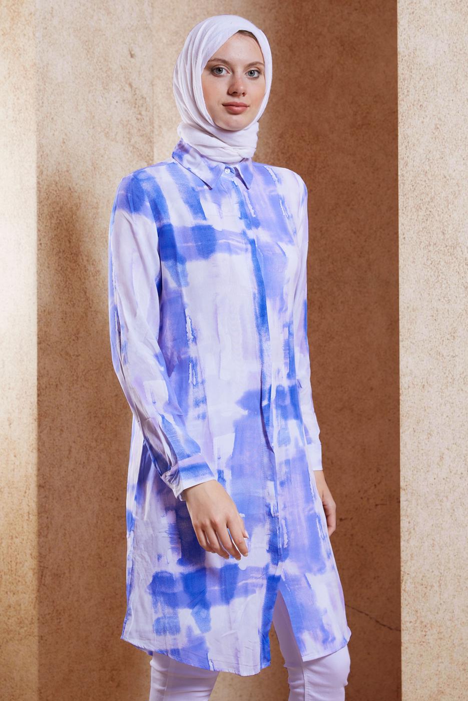 Tesettür giyim MOR PAMUKLU UZUN TESETTÜR TUNİK T 2583