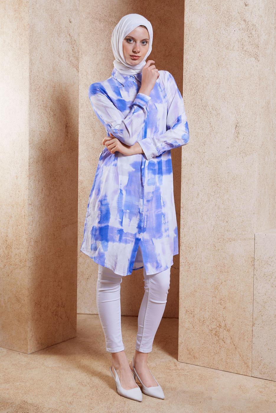 Tesettür giyim MOR PAMUKLU UZUN TESETTÜR TUNİK T 2583