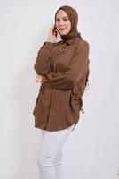 Tesettür giyim KAHVE YANI BÜZGÜLÜ GÖMLEK TUNİK T 2811