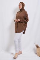 Tesettür giyim KAHVE YANI BÜZGÜLÜ GÖMLEK TUNİK T 2811