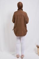 Tesettür giyim KAHVE YANI BÜZGÜLÜ GÖMLEK TUNİK T 2811