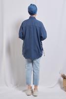 Tesettür giyim LACİVERT YANI BÜZGÜLÜ GÖMLEK TUNİK T 2811