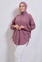 Tesettür giyim PEMBE YANI BÜZGÜLÜ GÖMLEK TUNİK T 2811