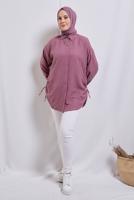 Tesettür giyim PEMBE YANI BÜZGÜLÜ GÖMLEK TUNİK T 2811