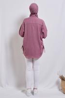 Tesettür giyim PEMBE YANI BÜZGÜLÜ GÖMLEK TUNİK T 2811