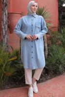 Tesettür giyim MAVİ DÜĞMELİ DENİM TUNİK T 31616