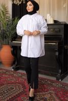 Tesettür giyim BEYAZ ÇİZGİ DESENLİ GÖMLEK TUNİK T 3302