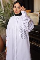 Tesettür giyim BEYAZ ÇİZGİ DESENLİ GÖMLEK TUNİK T 3302