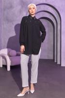 Tesettür giyim SİYAH BONCUK İŞLEMELİ GÖMLEK TUNİK T 3314