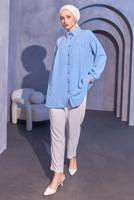 Tesettür giyim MAVİ BONCUK İŞLEMELİ GÖMLEK TUNİK T 3314