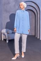 Tesettür giyim MAVİ BONCUK İŞLEMELİ GÖMLEK TUNİK T 3314