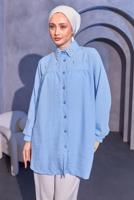 Tesettür giyim MAVİ BONCUK İŞLEMELİ GÖMLEK TUNİK T 3314